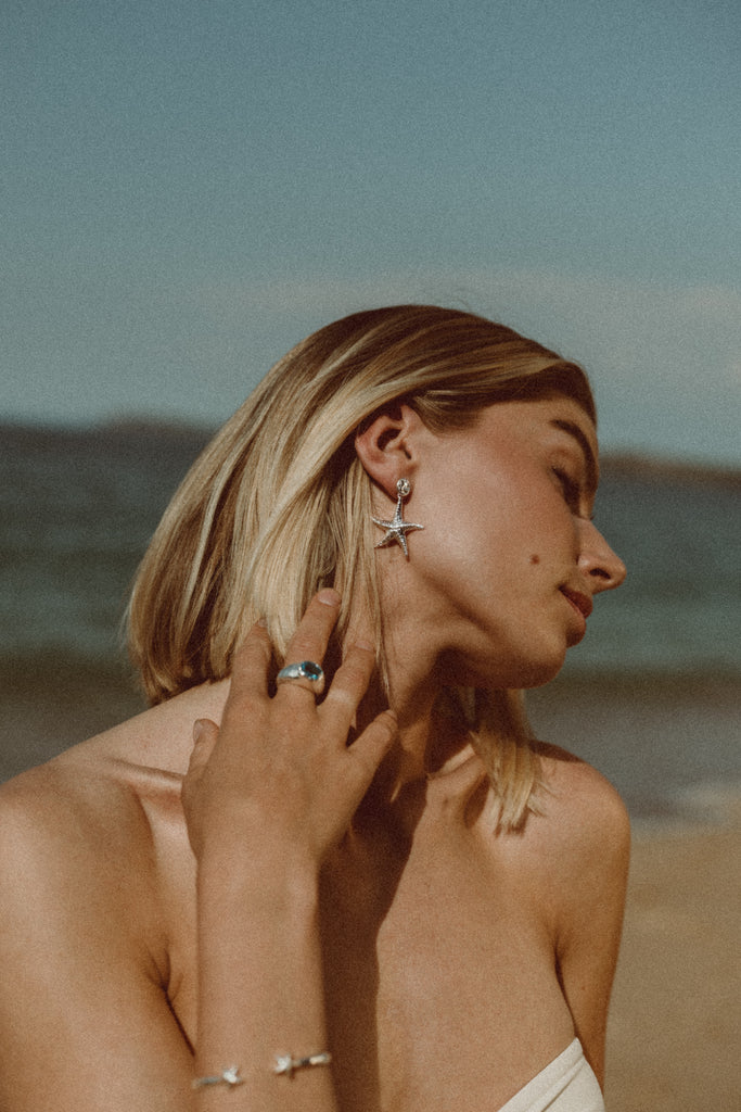 Alula Luxe collection in 925 sterling silver – bold ocean-inspired statement earrings, rings and bangle, originated in Salcombe, Devon by Alula Collections Jewellery.
