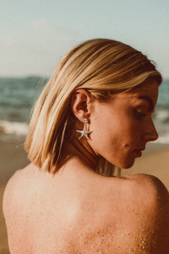 Alula Luxe starfish earrings in 925 sterling silver – bold ocean-inspired statement earrings, originating in Salcombe, Devon by Alula Collections Jewellery. est.2016