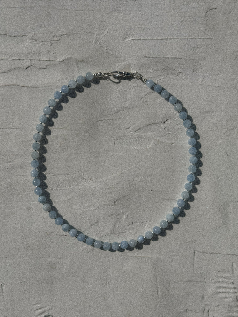 Handmade stacking necklace in Blueberry Punch with jade beads and sterling silver, Alula Collections Jewellery, handmade in Salcombe, Devon.