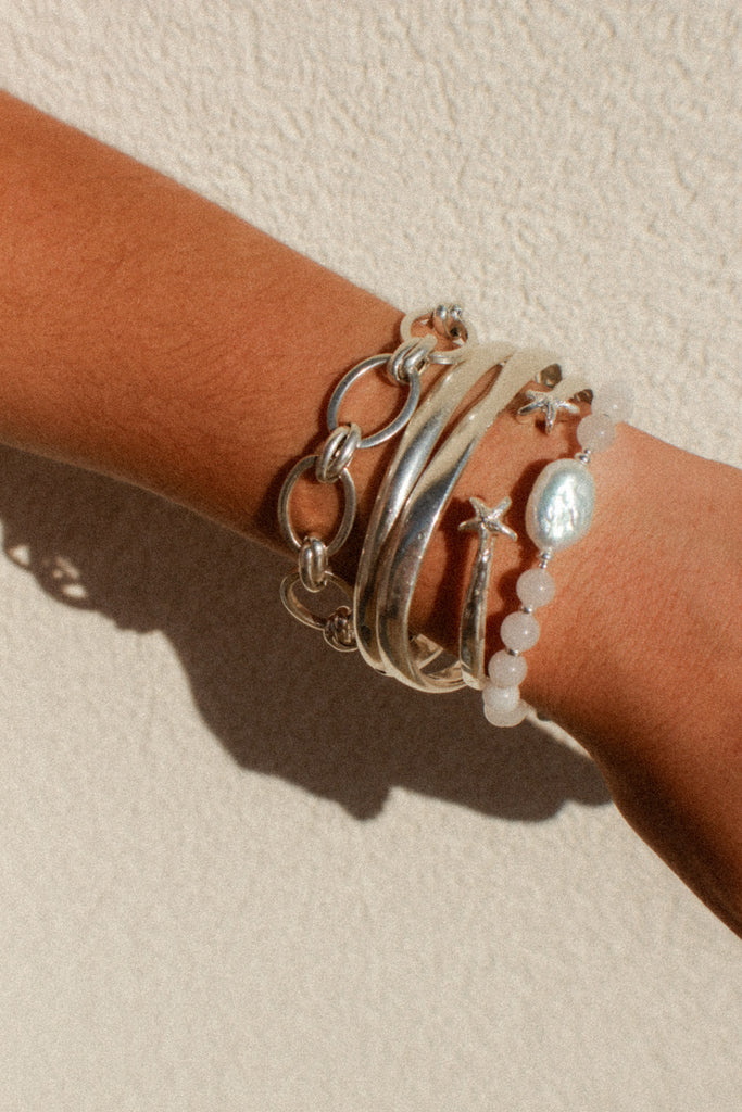 Handmade pearl bracelet in Lemon Ice with jade beads and sterling silver, Alula  Collections jewellery.