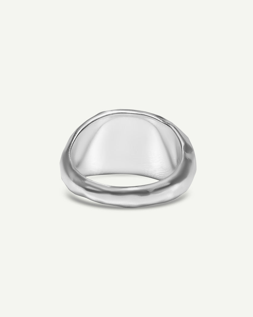 Close up of Alula collections 925 Solid sterling silver dome ring finished with signature alula texture back view