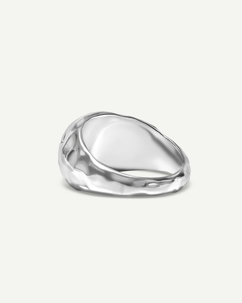 Close up of Alula collections 925 Solid sterling silver dome ring finished with signature alula texture side view