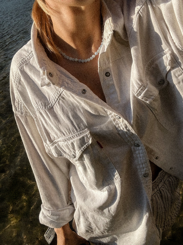 Handmade stacking necklace in Lemon Ice with jade beads and sterling silver, Alula Collections Jewellery, handmade in Salcombe, Devon.